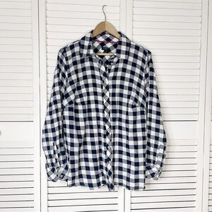 Talbots navy blue buffalo plaid button down shirt